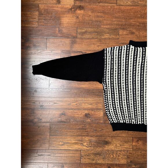 Vintage Clothing Half Zip Knit Sweater Black & White Pattern Hoopla 1989 Medium - Picture 6 of 7